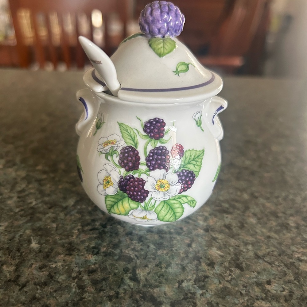Floral Ceramic Sugar Bowl with Spoon